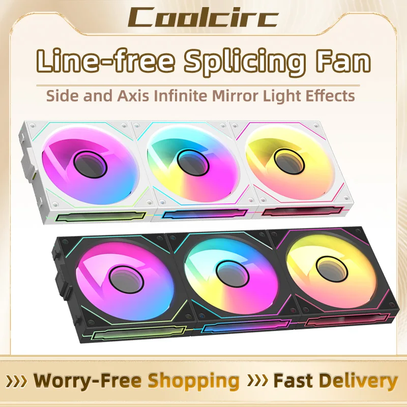 Coolcirc Free Wire-Splicing Chassis Fan 120mm 4-pin PWM 800-1800PRM CPU Cooling Fans 3-pin 5v ARGB 12cm Gaming Computer Fan Kit