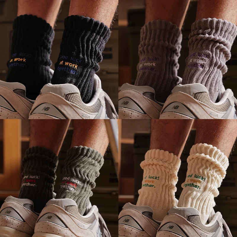 4 Pairs Men's Cotton Work Socks Cushioned Long Running Breathable Ankle Crew Socks Casual Socks for Men Cycling Socks
