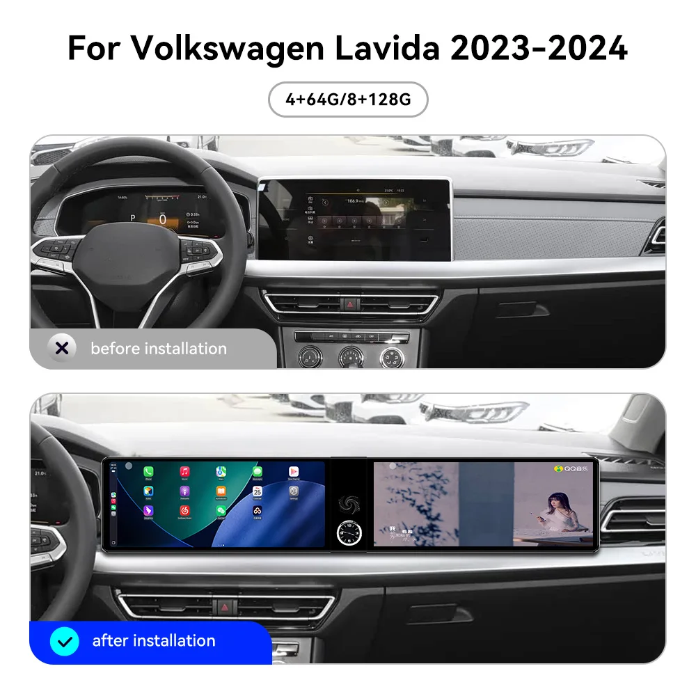 Dual-screen Interaction Android 13 For Volkswagen Lavida PLUS 2023 2024 Car Radio Multimedia GPS Navigation HD Screen Head Unit
