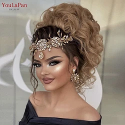 YouLaPan Golden Bridal Headband Forehead Crown for Wedding Hair Accessories Rhinestone Bride Tiara Women Headdresses HP440