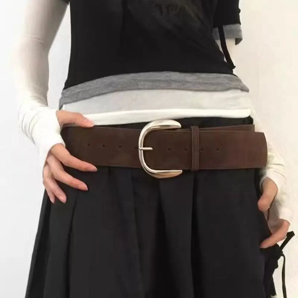 

Maillard Styles Suede Leather Wide Belt Casual Versatile Business Waist Strap Women Trendy Luxury Design Pin Buckle Waistbands