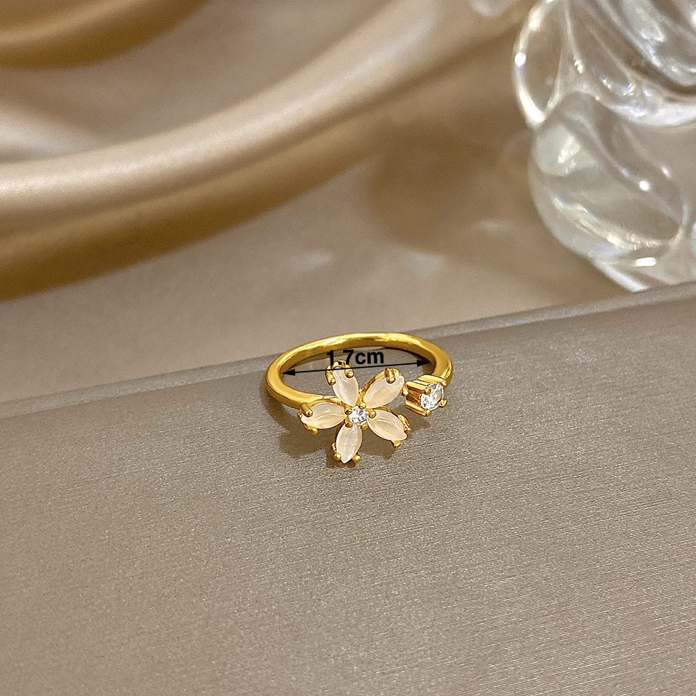 DODOHAO أنيقة الذهب اللون الفولاذ المقاوم للصدأ المفصل الدائري المرأة رائعة الزركون زهرة قابل للتعديل حلقة مفتوحة هدايا مجوهرات الأزياء