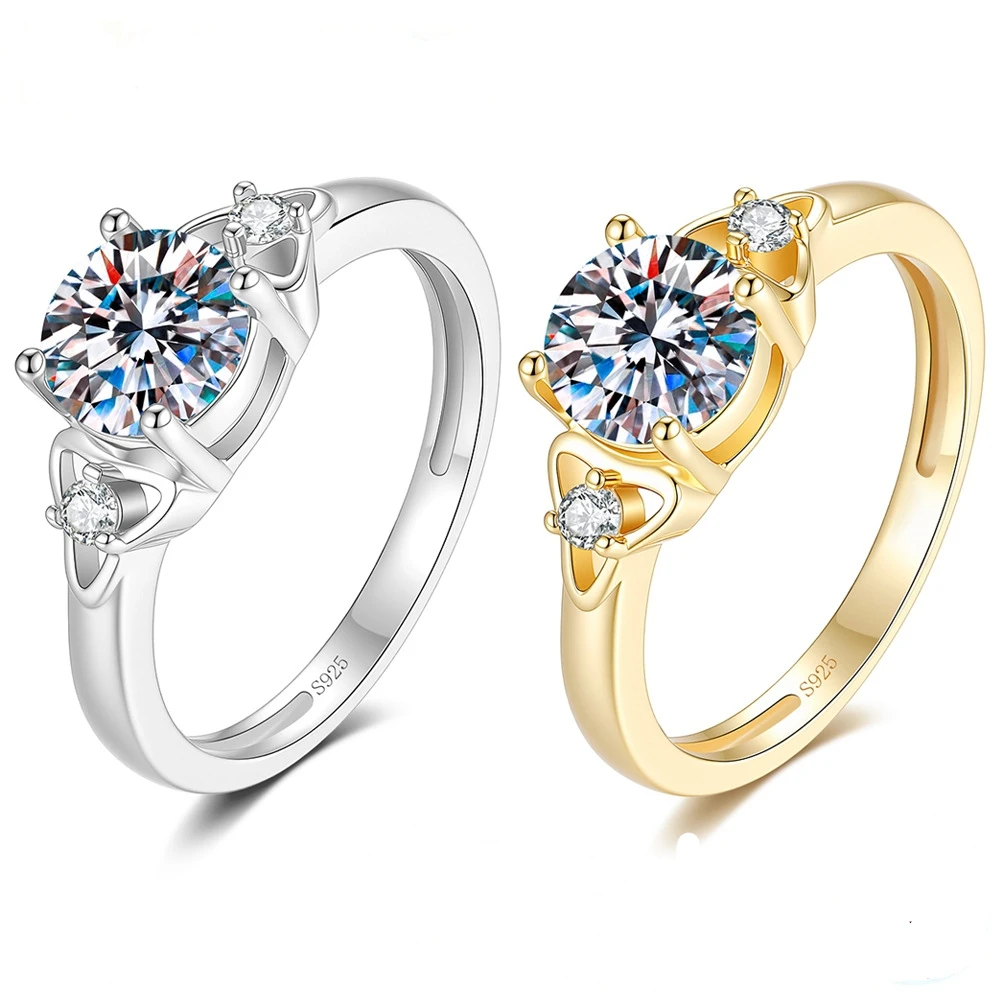 D Color VVS1 1CT Moissanite Ring S925 Sterling Silver Plated with 18K Gold Wedding Rings for Woman Birthday Party Jewelry Gift