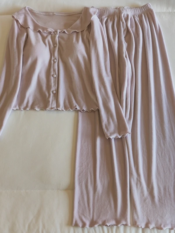 Island Velvet Sleepwear Women's Long Sleeve Open Cardigan Two-Piece Set New Pure Color Outdoor Wear Home Clothes with Chest Pad