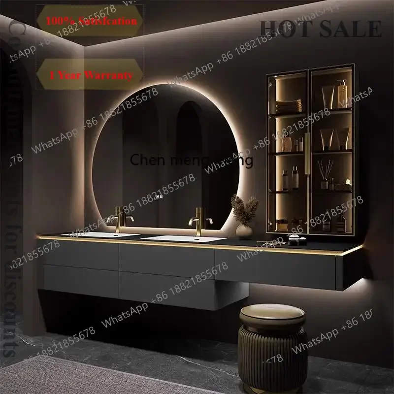 B567 Modern vanity washstand rock slab integrated seamless ceramic basin bathroom cabinet wash basin cabinet combination