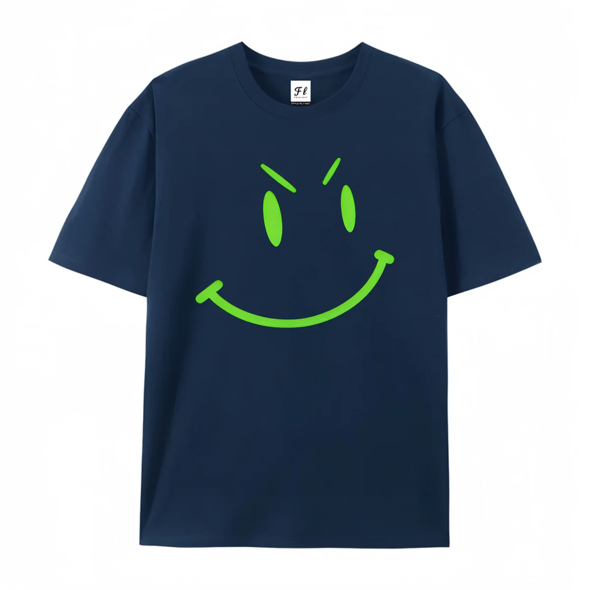 Neon Green Naughty Smiley Face Graphic T Shirt Unisex Casual Short Sleeve Tee Simple Evil Smile Line Print Loose Summer Tops