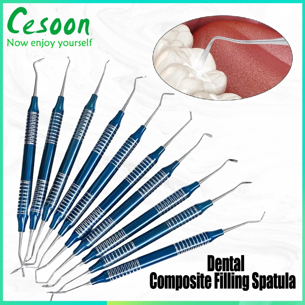 10Pcs Dental Composite Resin Filler Spatula Dentistry Double-Head Metal Handle Mixing Carving Scraper Autoclavable Dentist Tools