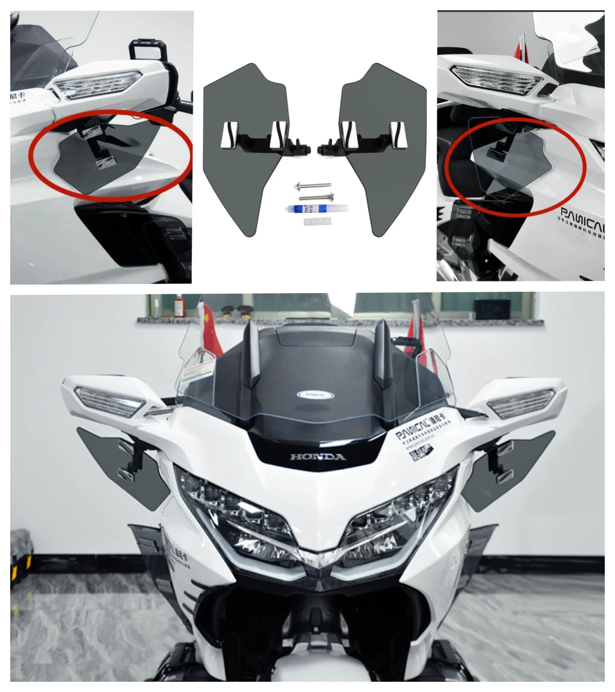 

Panical Hand Guard Deflector Mount Tint Mirror Wind Case Upper Air Hand spoiler Wing For Honda Goldwing GL1800 F6B 2018-2024