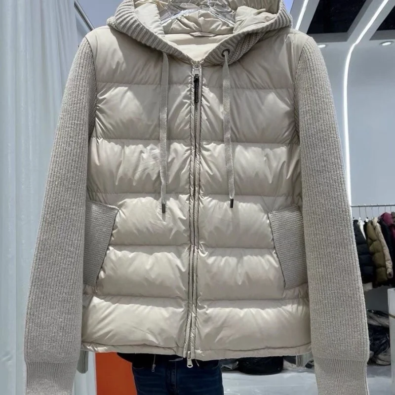 

Korean Fashion Fake Two Pieces Down Jacket Women Autumn Winter New Thick Warmful Zipper Pocket Coat Casual Spliced Outwear