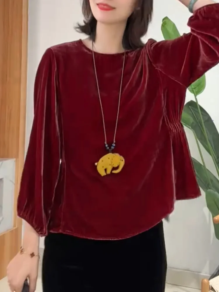 

Ele Velvet round Ne Top plus Size Slimming Versatile Autumn New Arrival Korean Sle Comfortable Warm Long Sve Sweater
