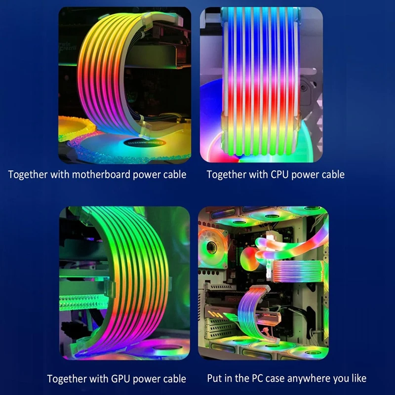 PC RGB Light Strip, PSU Extension Cable, Light Up LED Strip Set for GPU and Motherboard PC Cables, 5V 3 Pin ARGB Sync-A23U