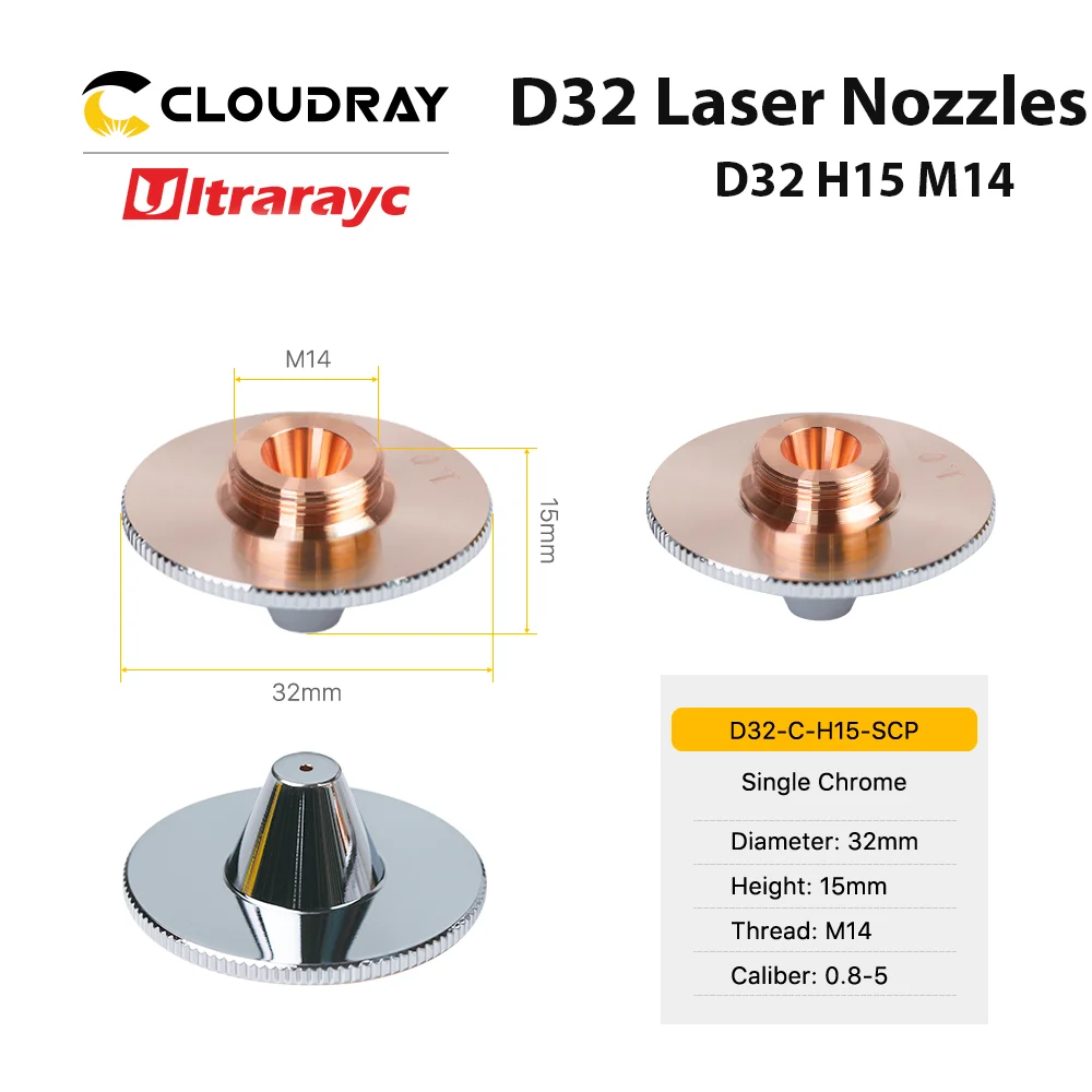 Ultrarayc Fiber Laser Nozzles Type C Bulge Single Double Chrome Plated Layers D32 H15 M14 Caliber 0.8-6 for Raytools Laser Head