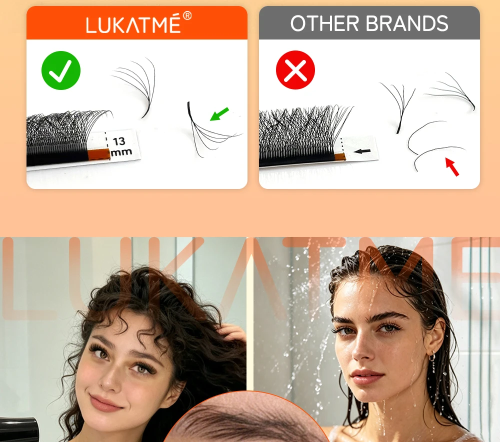LUKATME Doppelte 3D W-Form Wimpernverlängerungen, vorgefertigte Fächer, W-6D Wimpernbüschel, C/D-Curl, weiche, volle, dichte Wimpern, 8-15 mm, für den Salon – Detail 8