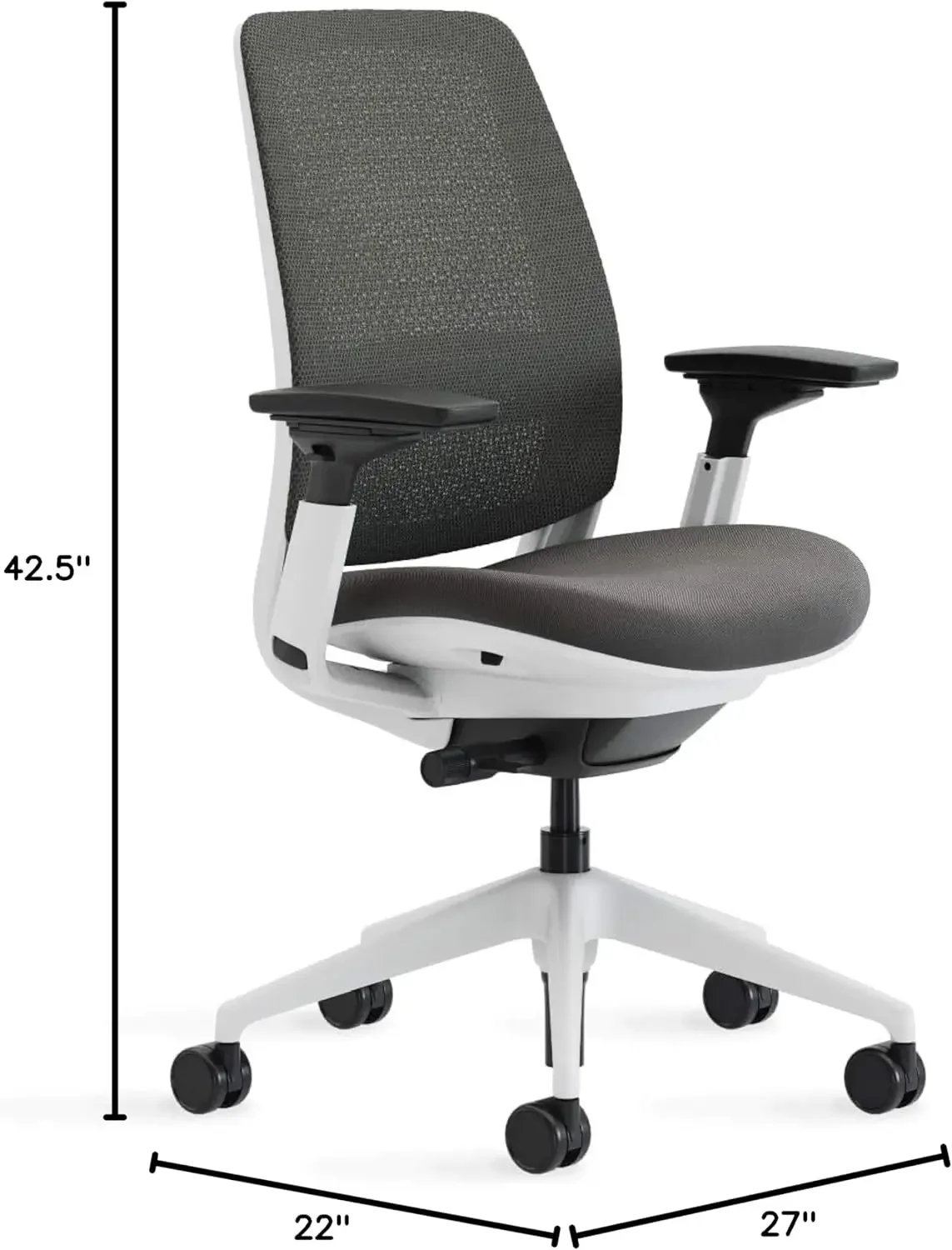 Ergonomic Work Chair with Wheels for Hard Flooring - with Back Support, Weight-Activated Adjustment & Arm Support