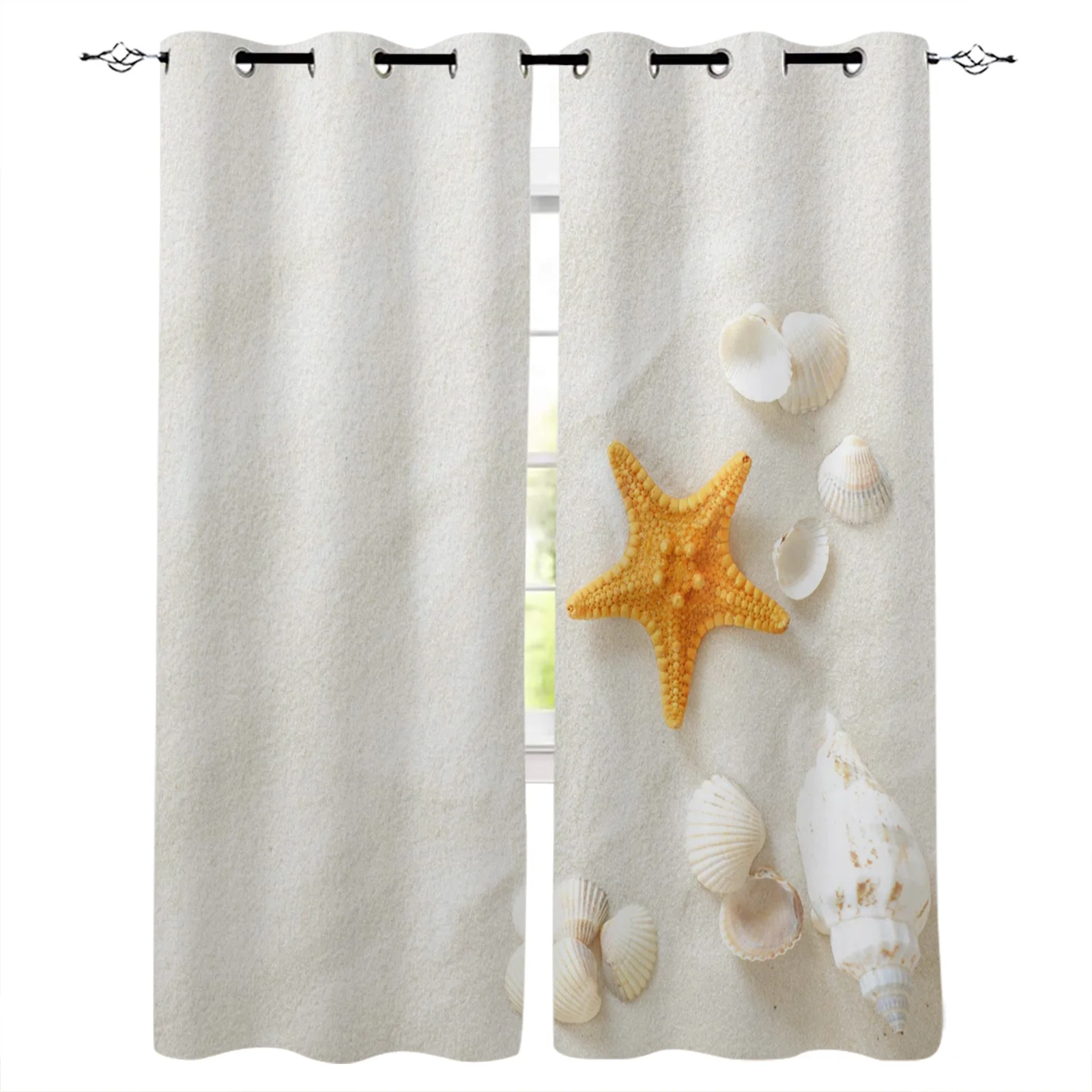 Seashells Conch Starfish Beach Sand Blackout Curtains Window Curtains for Bedroom Living Room Decor Window Treatments