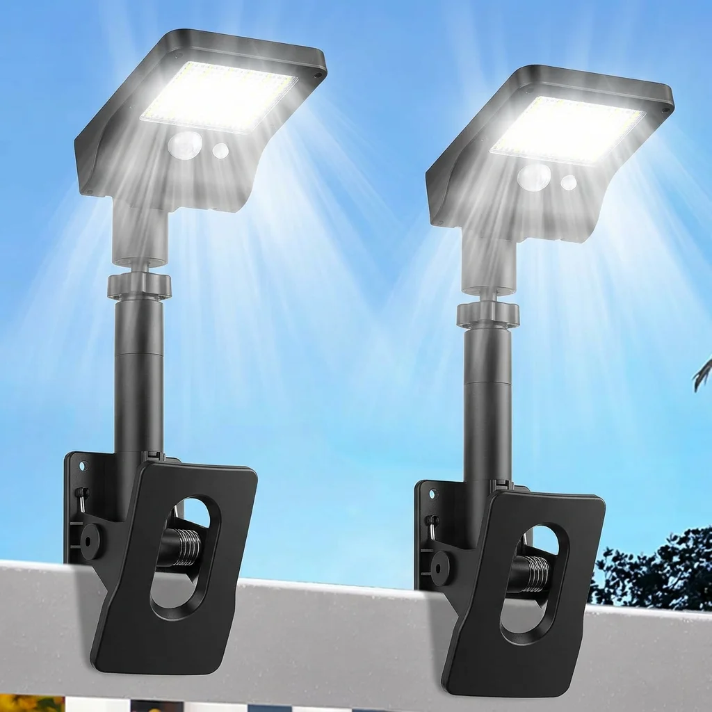 2PCS/4PCS Clip-On Outdoor Solar Lights with Motion Sensor, 360° Rotatable Solar Fence Lights, IP65 Waterproof for Decks Gutters