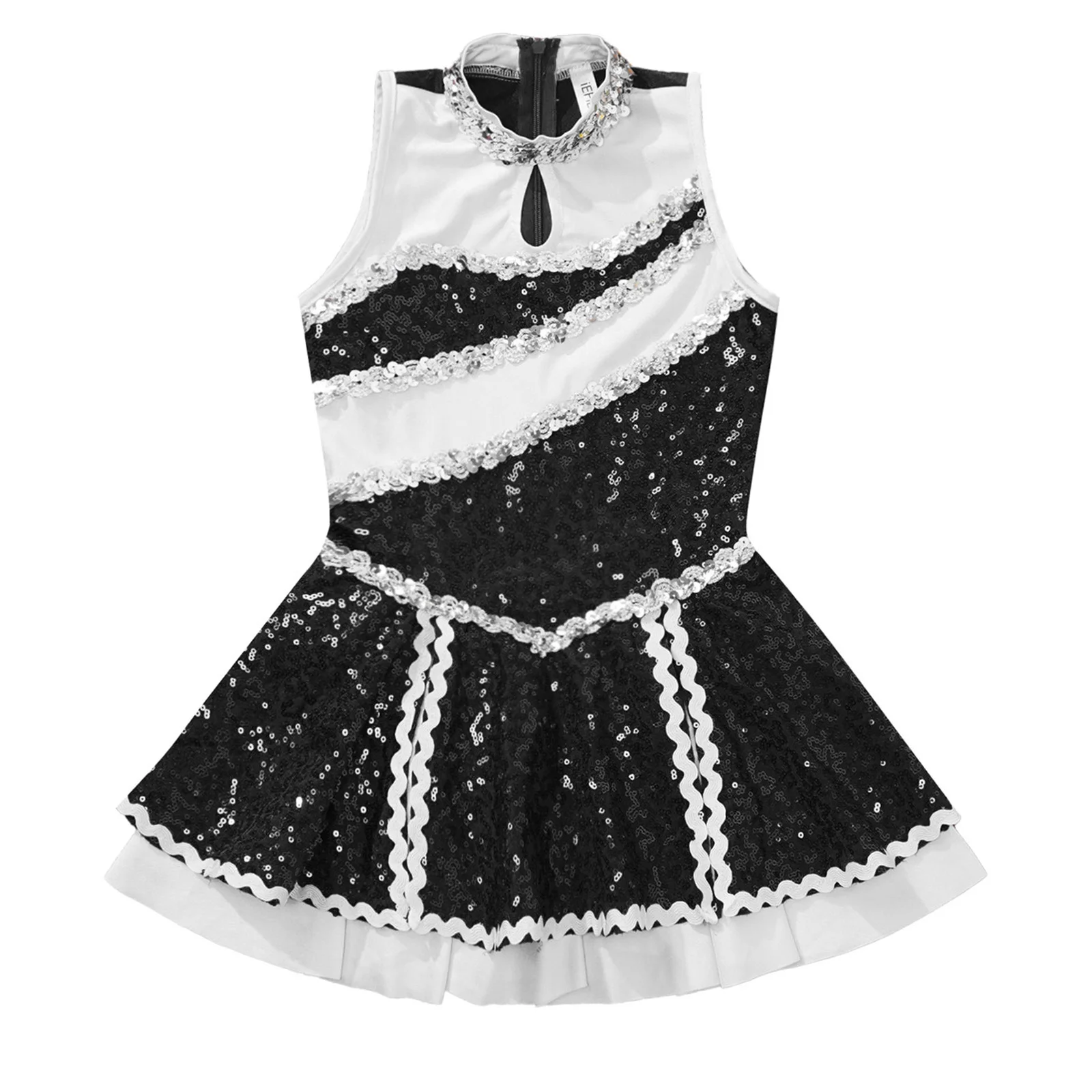 Girls Cheerleading Uniforms Shiny Sequins Ballet Gymnastics Leotard Dress for Xmas Christmas Costume Kids Figure Skating Dress