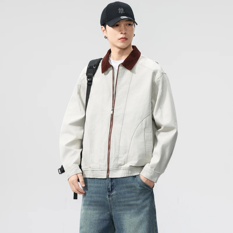 

Men Spring Autumn Washed Cotton Loose Casual American Retro Cargo Jacket Man Streetwear Cityboy Coat Outerwear Varsity Jacket