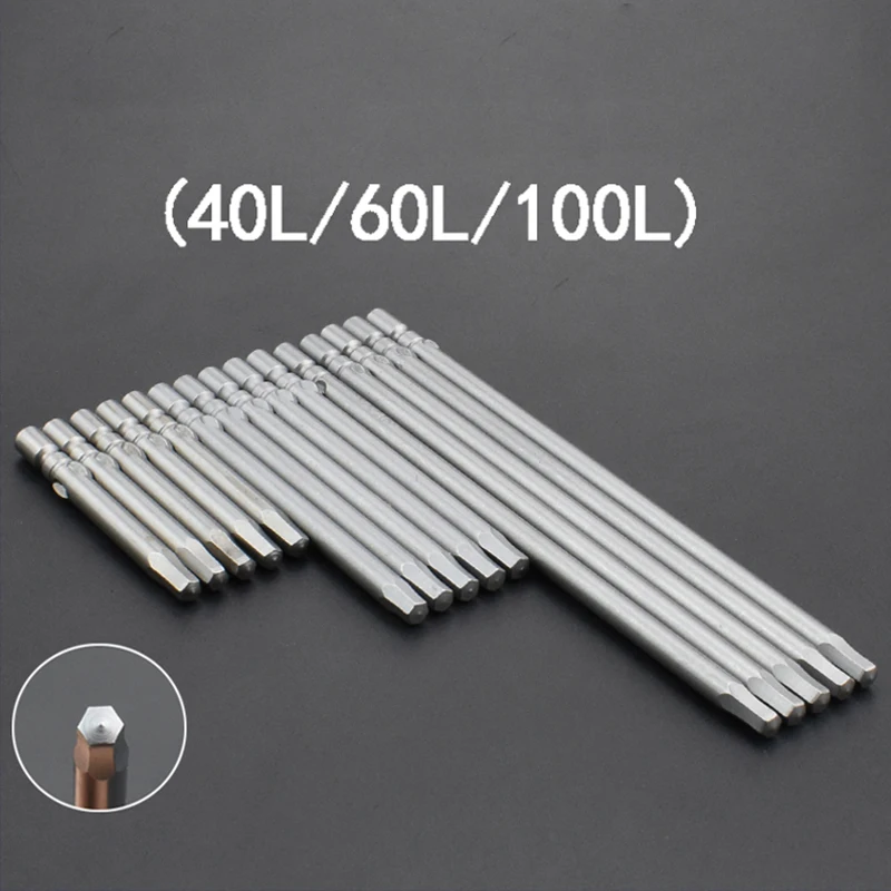 

50pcs/lot Magnetic Hexagon Screwdriver Bit S2 Steel 800 4mm Round Shank Screwdrier Drive Power Drill Bit 40mm 60mm 100mm H1.5-H3