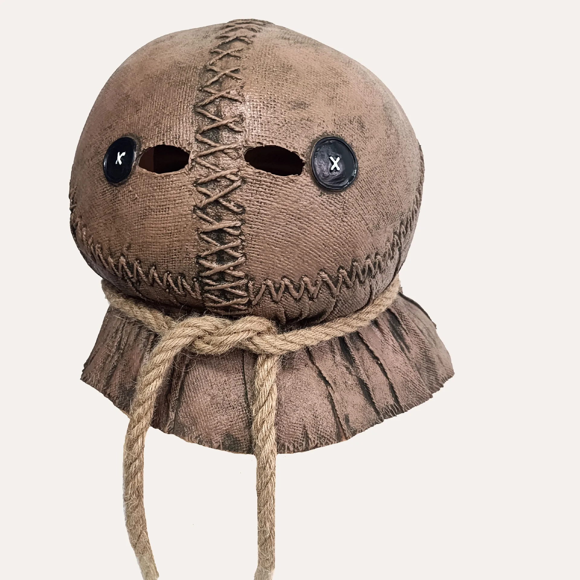 Vollkopfmaske aus Latex mit Jute-Textur, Horror-Charakter-Kopfbedeckung für Erwachsene, Halloween-Cosplay-Requisiten – Detail 3