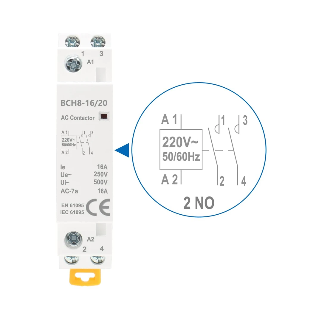ABILKEEN BCH8-16/20 16A Household AC Contactor Universal 2Pole 2NO Circuit Control AC24V/110V/230V Automatic AC Contactor