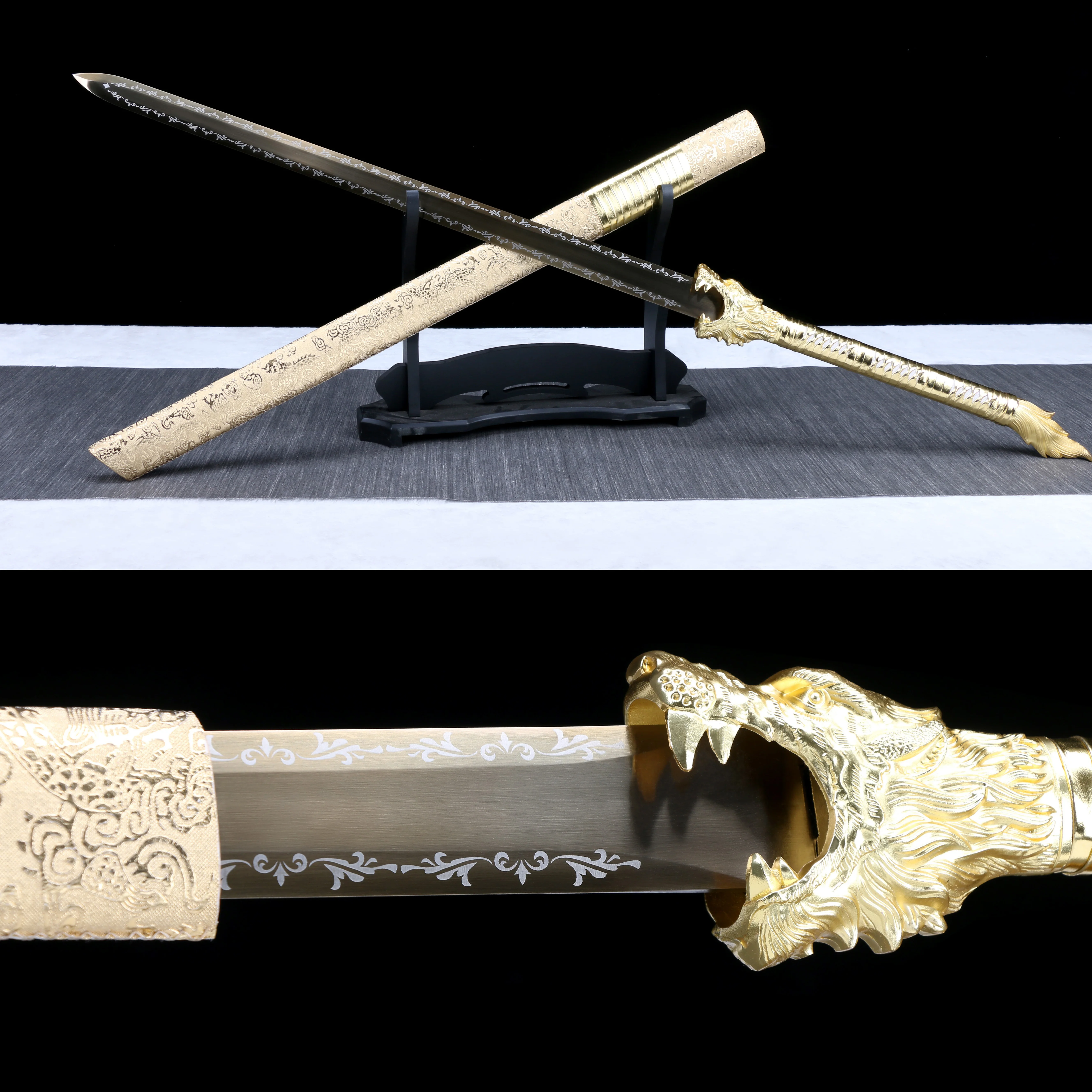 

120cm Medieval real steel sword Golden Magic sword Chinese Jianfeng kung fu weapon samurai sword Wolf King Golden Sword