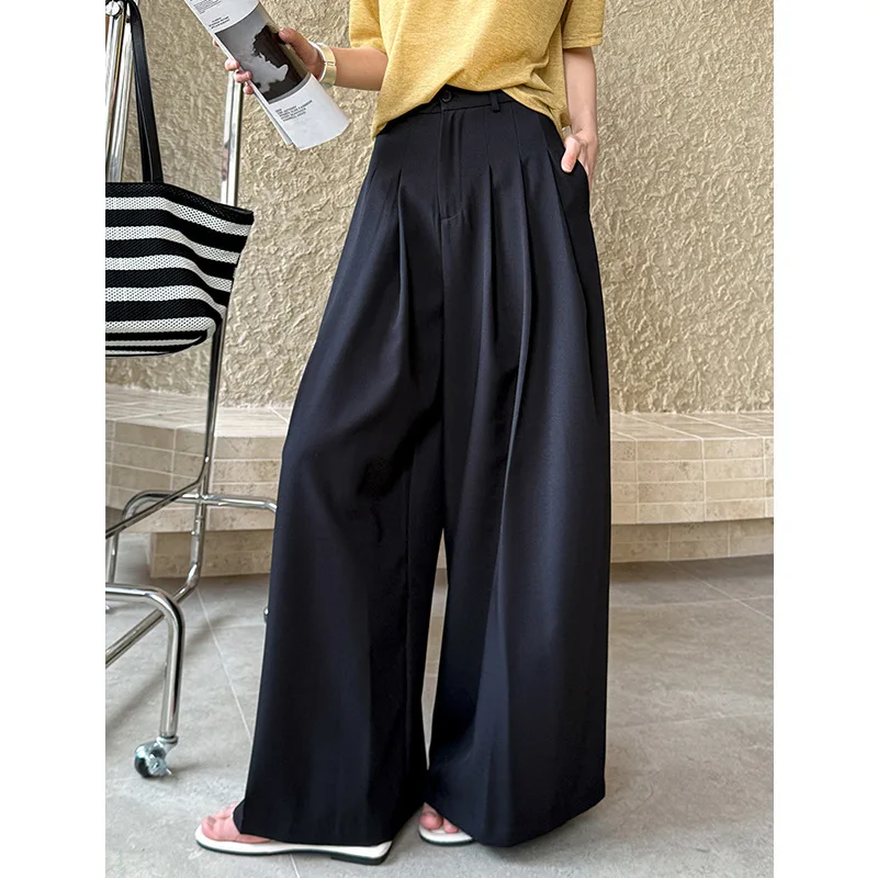 صيف جديد كلاسيكي ارتفاع الخصر مستقيم عارضة السراويل النسائية فضفاضة #3