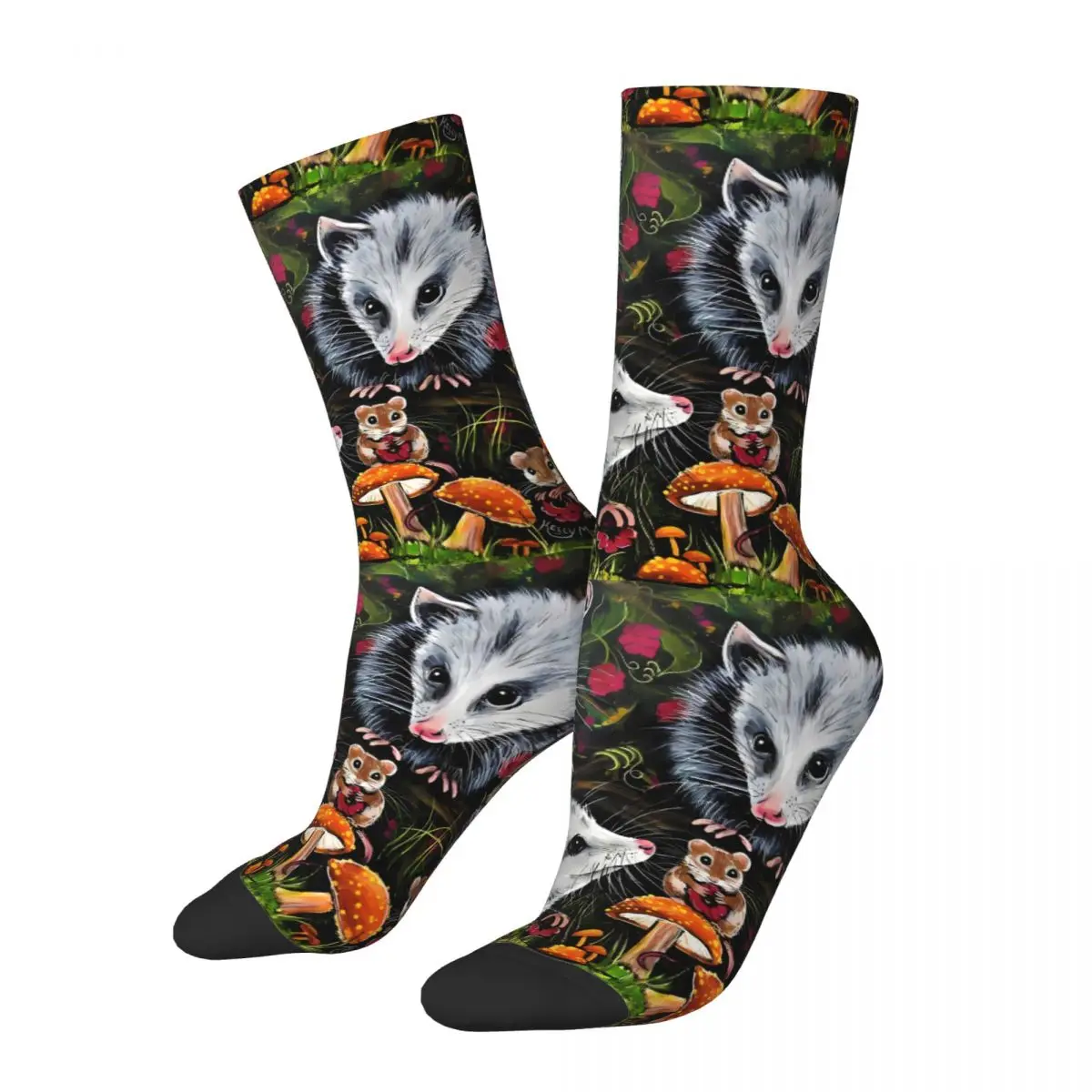 

Men's Socks Opossums Picking Raspberries Retro Harajuku Opossum Cute Animal Seamless Crew Crazy Sock Gift Pattern Printed