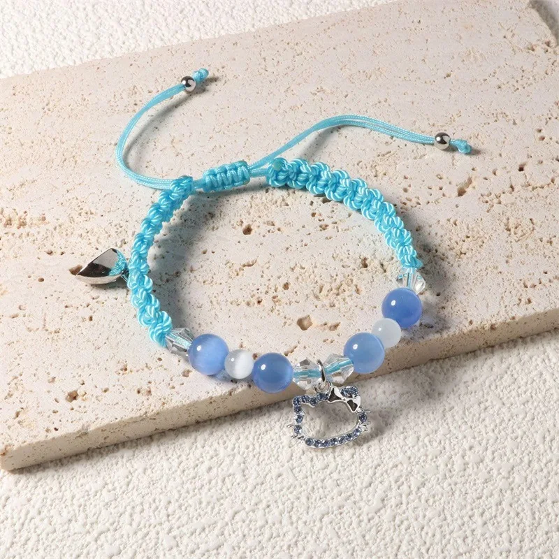 Pulseras con dijes de Spider Kitty a la moda, pulsera magnética a juego con corazón de cuerda para parejas, pulsera con cuentas de cristal, joyería de Halloween