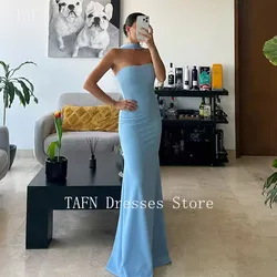 TAFN Formal Simple Evening Dresses Strapless Floor-Length Sheath Sexy Long Solid Color Prom Party Gown