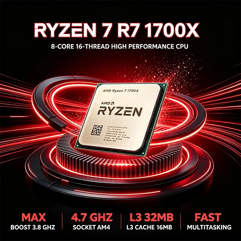 AMD Ryzen 7 1700X Processor 8-Core 16-Thread 3.4GHz Base 3.8GHz Max Boost AM4 Socket 16MB L3 Cache 14nm 95W TDP Desktop CPU