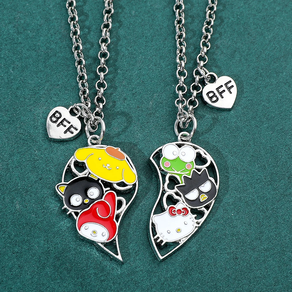 1 Pair Fashion Necklace Sanrio Melody Cinnamoroll Hello Kitty Best Friend Forever Necklace for Friends Heart Pendant Accessories