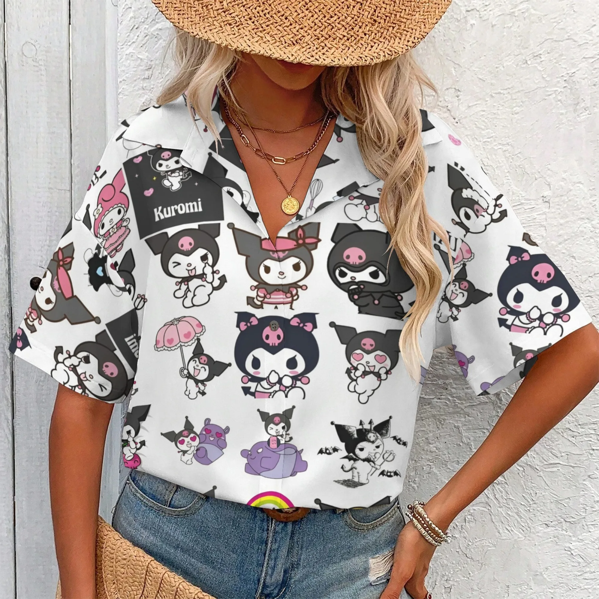 Kuromi Shirt Dress T-shirts for Women Korean Reviews Many Clothes Kuromi Shirt Plus Size Woman Clothing Oversized T-shirt Y2k N