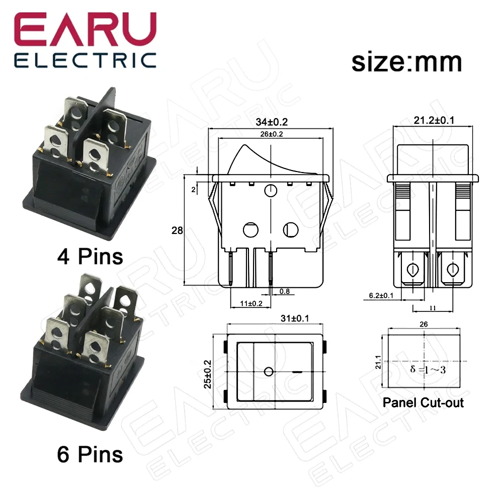 Latching Rocker Switch Power Switch I/O 6 Pins 4Pins With Light 16A 250VAC 20A 125VAC KCD4 Green Red Yellow Blue Black Boat DPST