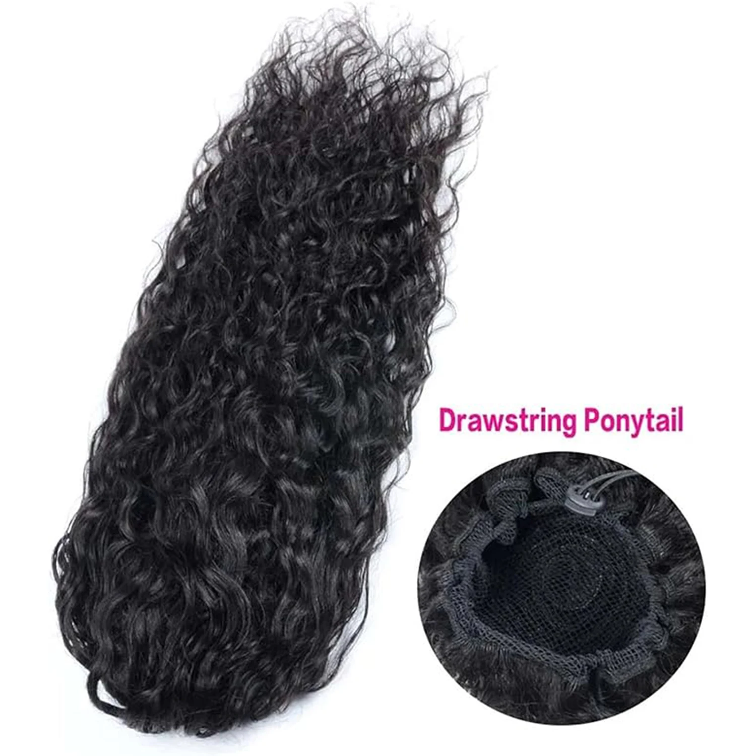 ポニーテールエクステンション水波巾着ポニーテール人毛エクステンションブラジルナチュラルかつらクリップでレミー人毛