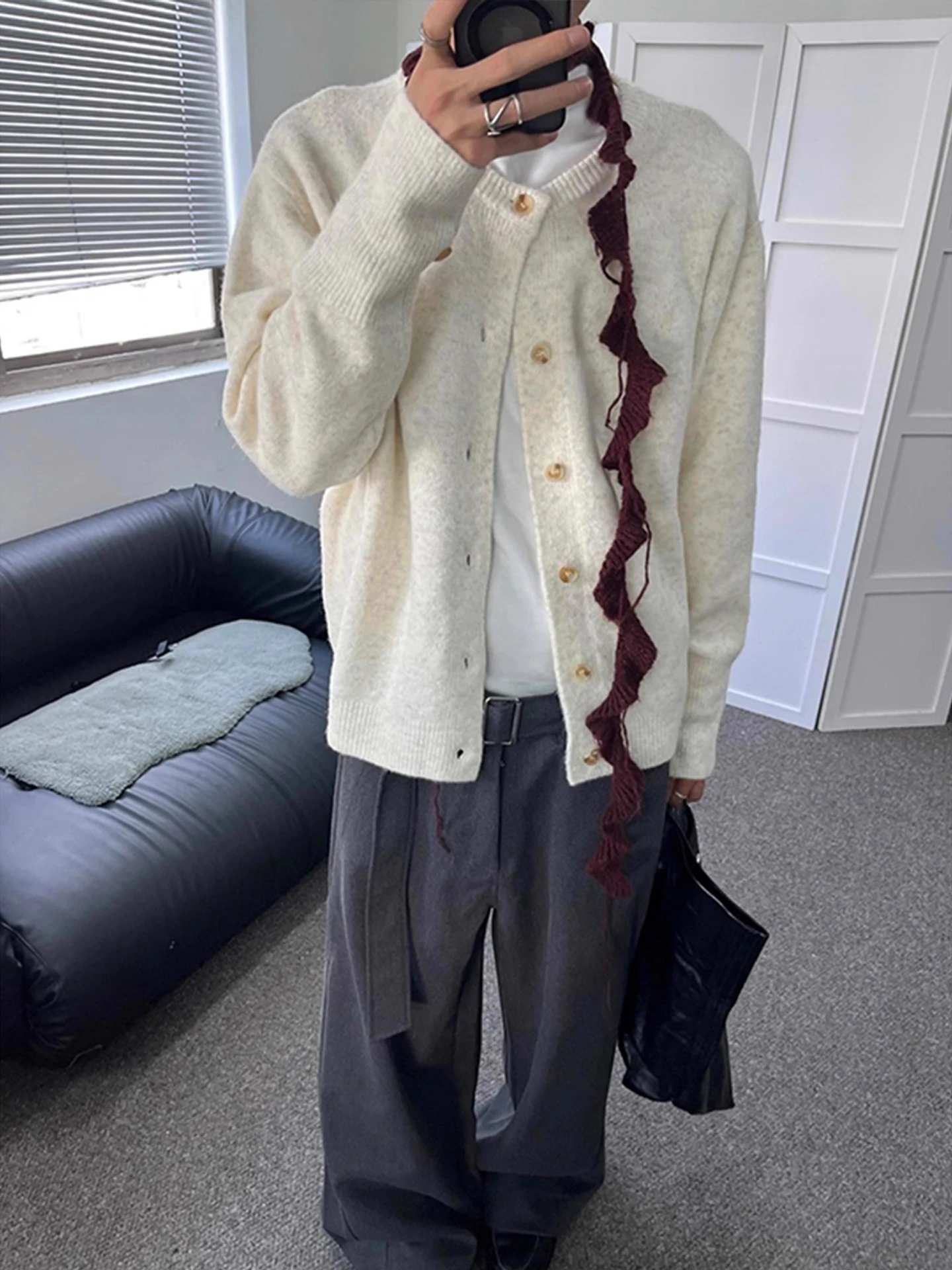 

American Sle Single Button Open Cardigan Knitted Sweater ex Autumn Winter Lazy Cleanfit High End Casual Outerwear