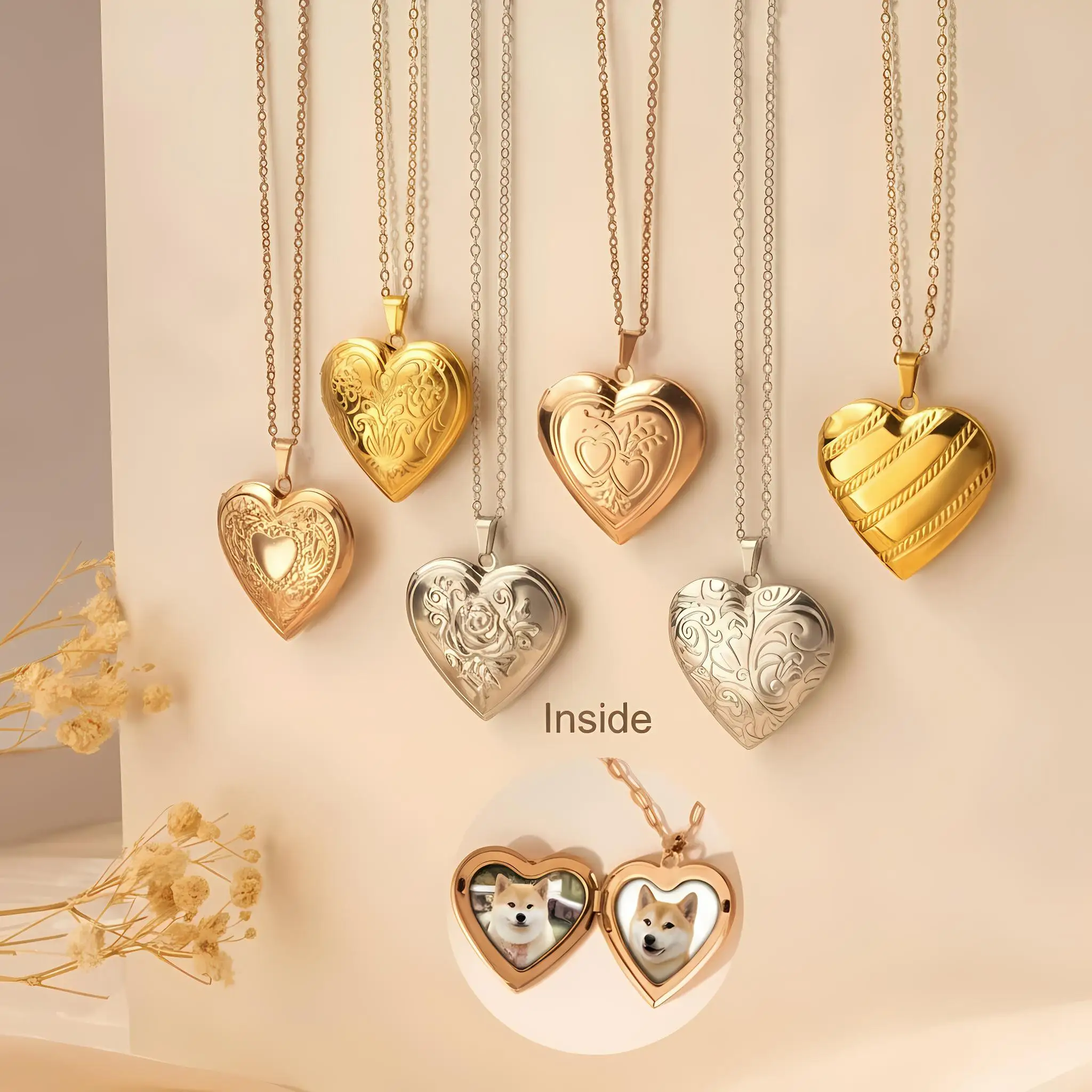 

Изящные цветочные кулоны-сердечки с позолотой 18K для женщин, подвески-медальоны из нержавеющей стали с фоторамкой, подарок на память о любви