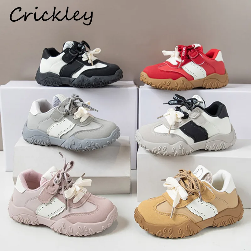 

2025 New Girls Casual Shoes Fashion Patchwork PU Sport Shoes For Kids Breathable Hook Loop Soft Sole Children Sneakers