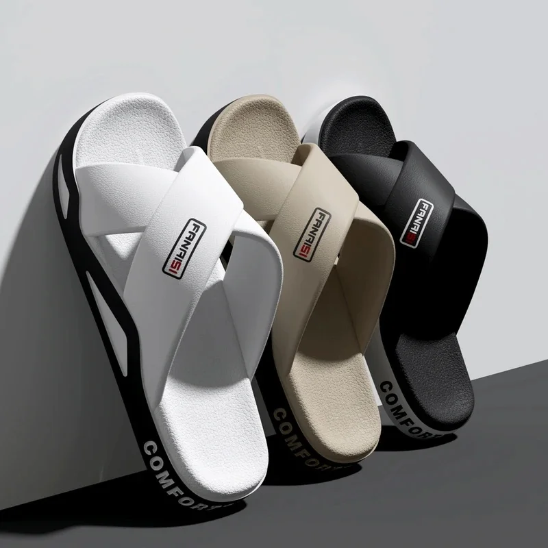 ZUOFU Men Cross Strap Open Toe Slide Sandals Non-Slip Bath Shower Slippers for Beach Swimming & Walking Outdoor Fashion Footwear