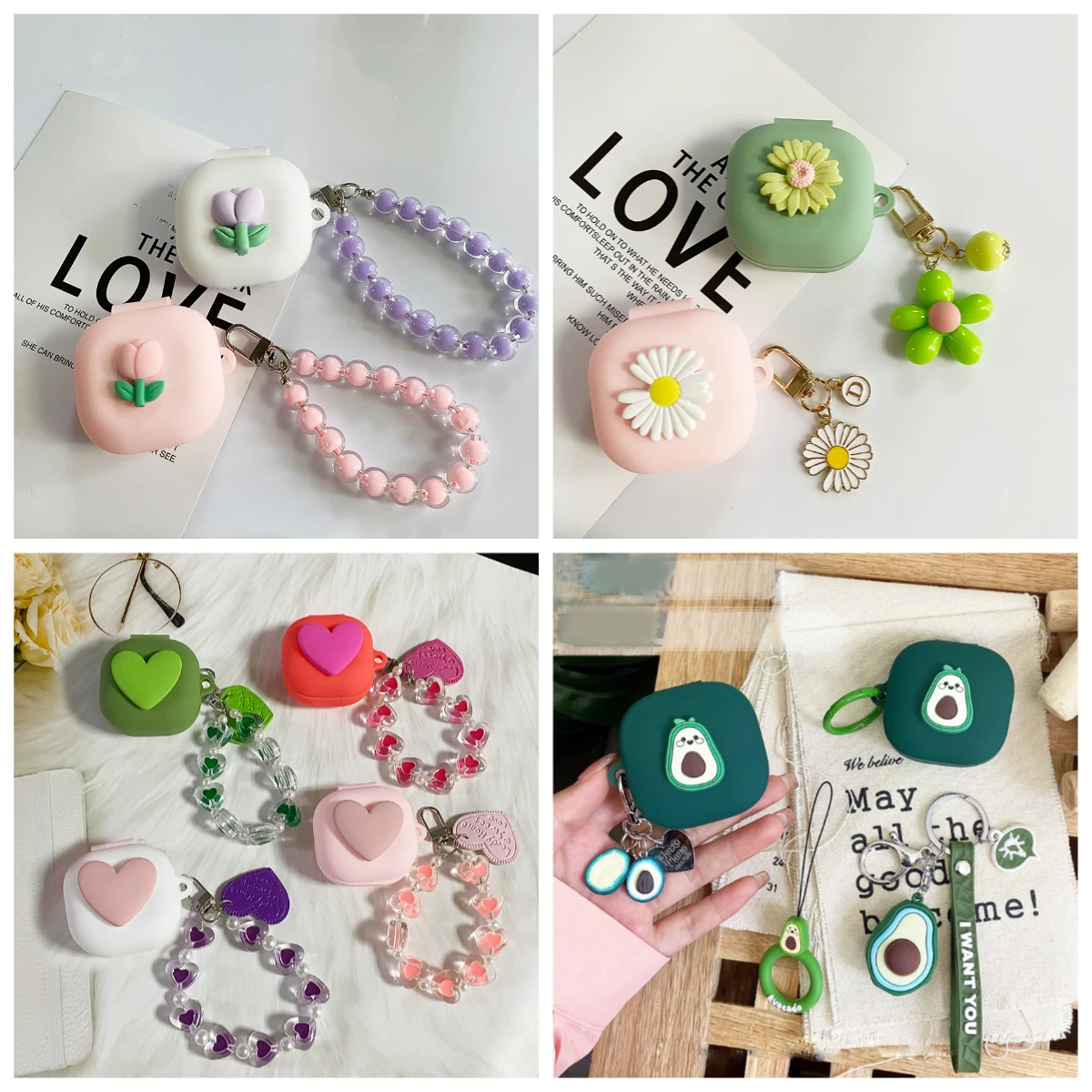 Dla Redmi Buds 6 / 6paly / 6active Case Cute cartoon /Tulips / Daisy Flower Pendant & Earphone Silicone Cover Redmi Buds 6 active