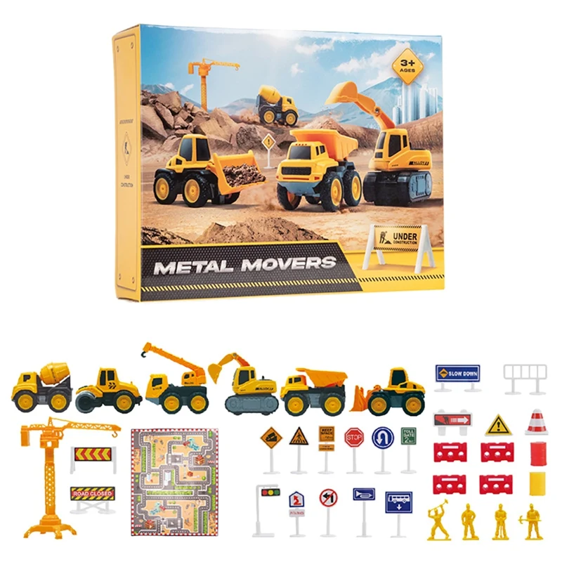 Construction Vehicle Set Ccene Parking Lot Excavator Mixer Truck Tank Truck Model Boy Car Toy Construction Site Oy Set