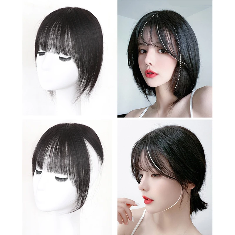 Clip in Bangs 100% Human Hair Wispy Bangs Clip in Hair Extensions French Bangs Fringe with Temple Hairpieces for Women Daily Use