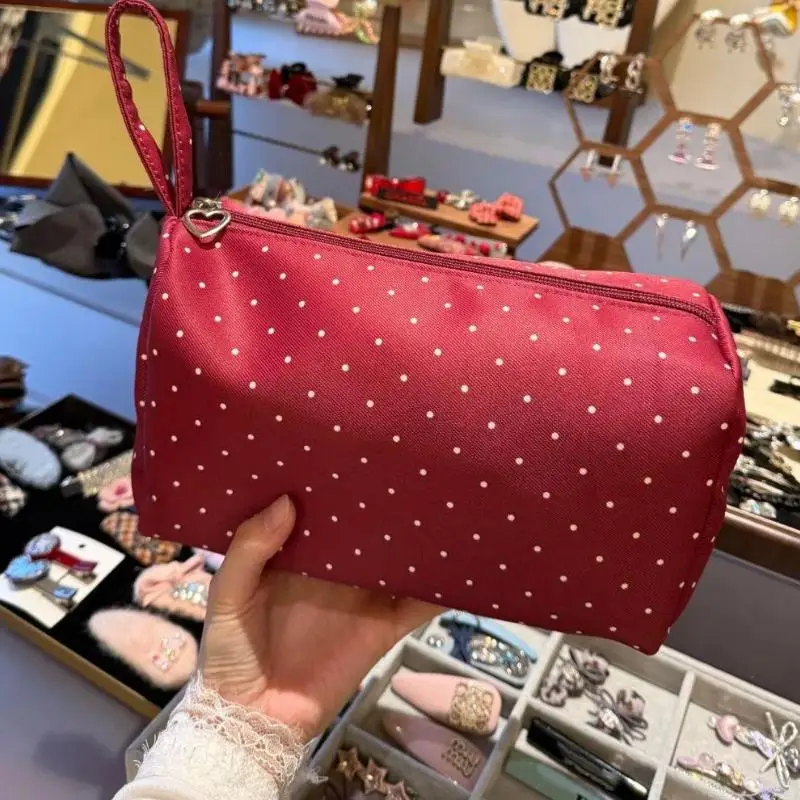 Kosmetiktasche aus gepunktetem Twill-Stoff mit großem Fassungsvermögen und Reißverschluss für Reisen und tägliche Toilettenartikel-Aufbewahrung – Detail 4