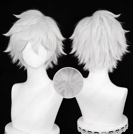 Peluca de Cosplay de Anime Gabimaru Jigokuraku, pelo corto blanco y plateado de 30cm, pelucas sintéticas resistentes al calor