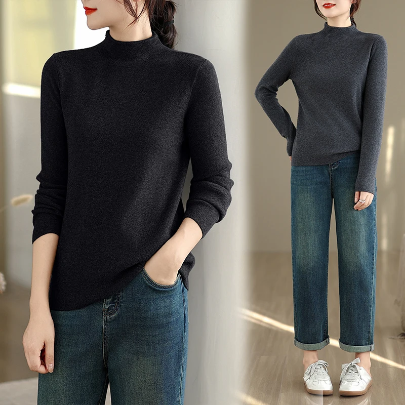 

Slim Fit f High Ne Трикотаж Base irt Женская весна-осень-зима Внутренняя одежда Верхняя одежда Long Sve Удобный полиэстер...