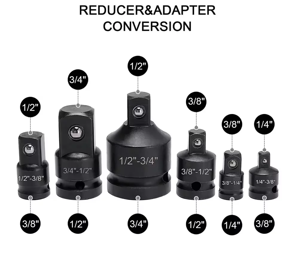 Impact Socket Wrench Convertor Adapter Set 1/2 to 3/8 3/8 to 1/4 3/4 to 1/2 Reducer Spanner Car Bicycle Garage Drive Repair Tool image 4