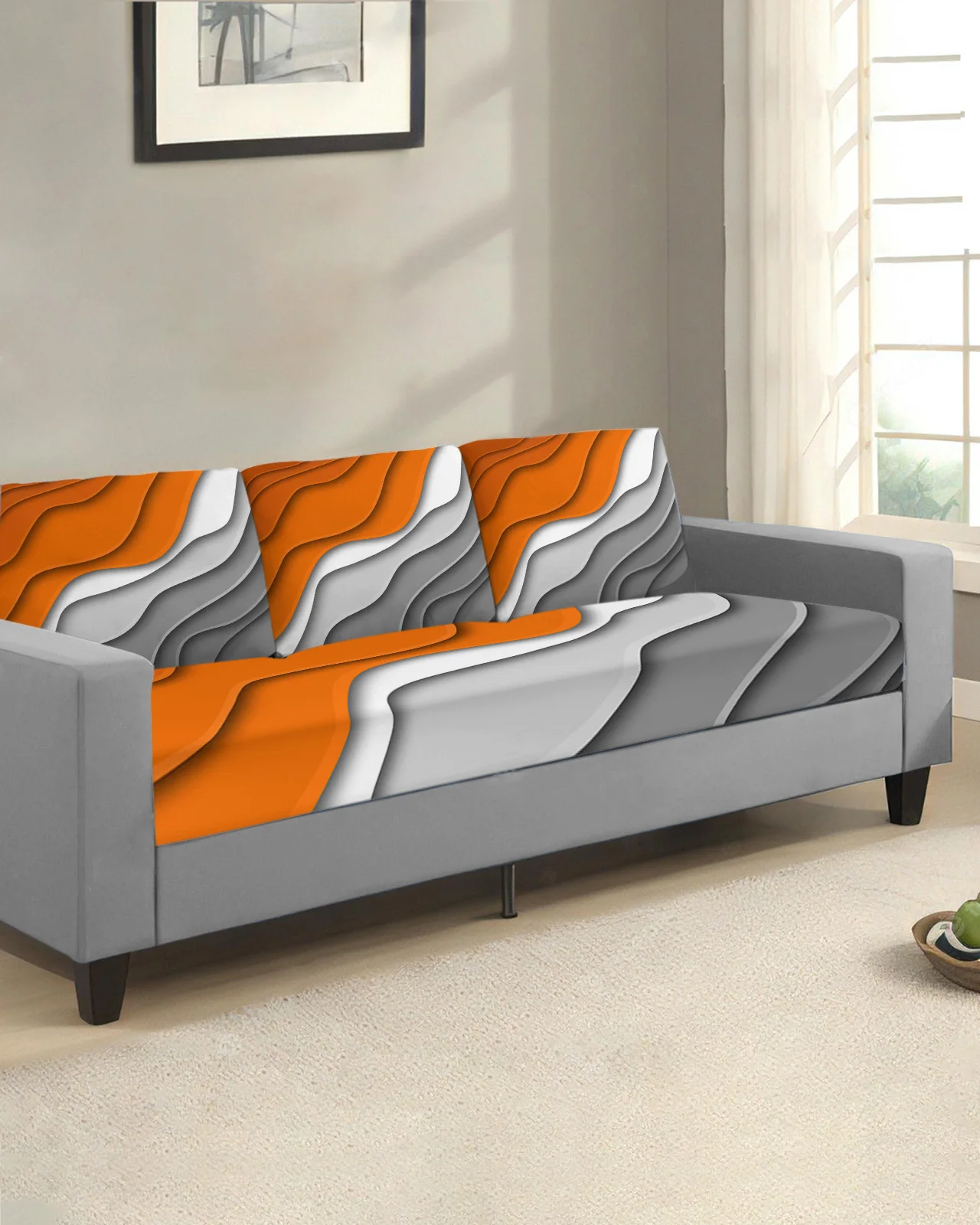 Orange Grey Gradient Geometric Abstract Sofa Covers for Living Room Elastic Seat Cushion Cover Slipcovers L Shape Sofa Cover