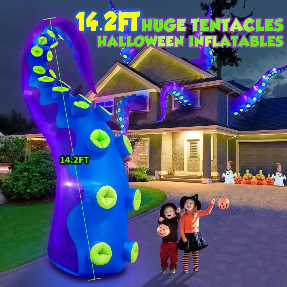 Halloween Inflatables Decorations Outdoor Giant Octopus Tentacles Inflatable Halloween with Build-in LED Lights Vivid Spook