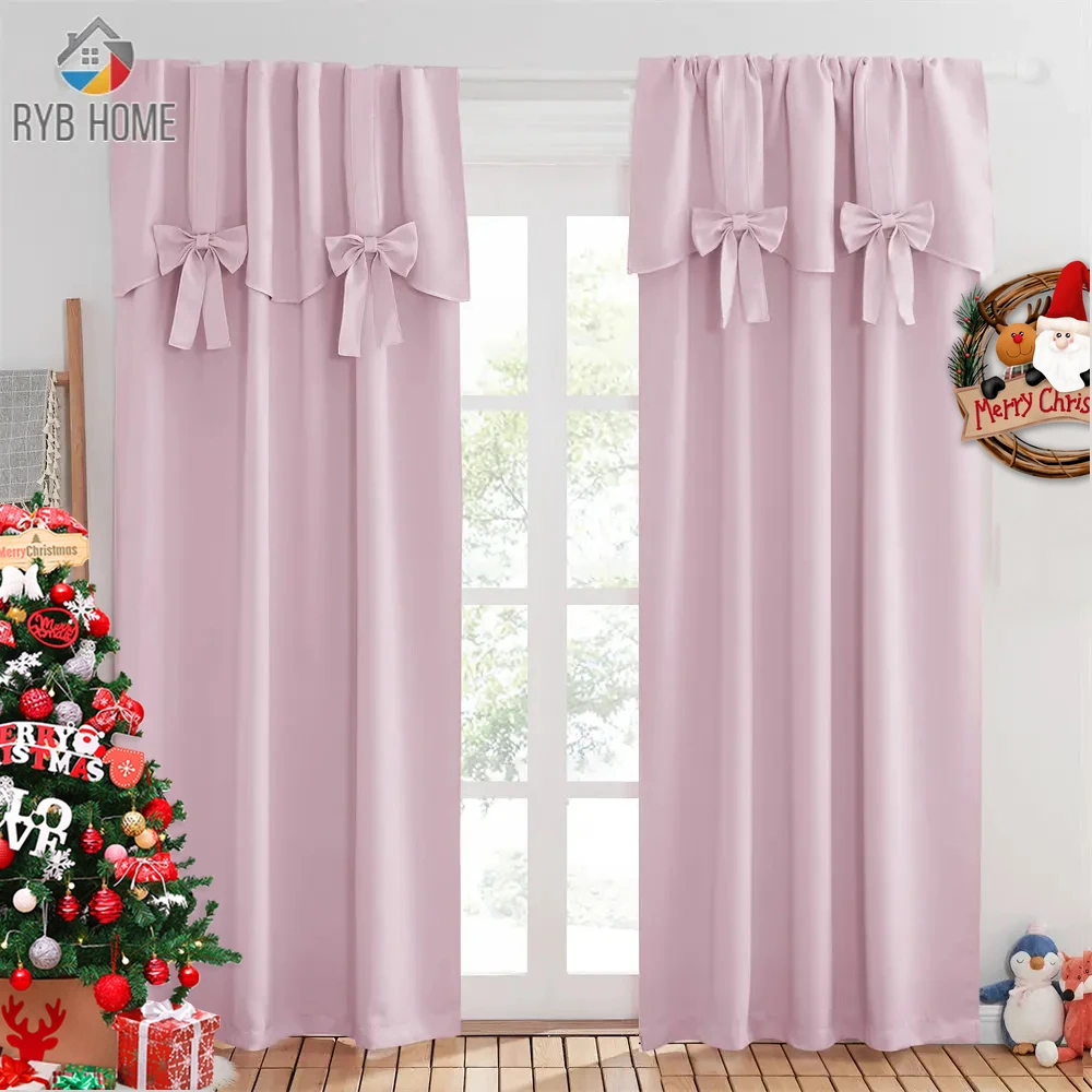 RYB HOME 1pc Ruffle Curtains Window Panel for Living Dining Room Bedroom Blackout Luxury Solid Color Curtains