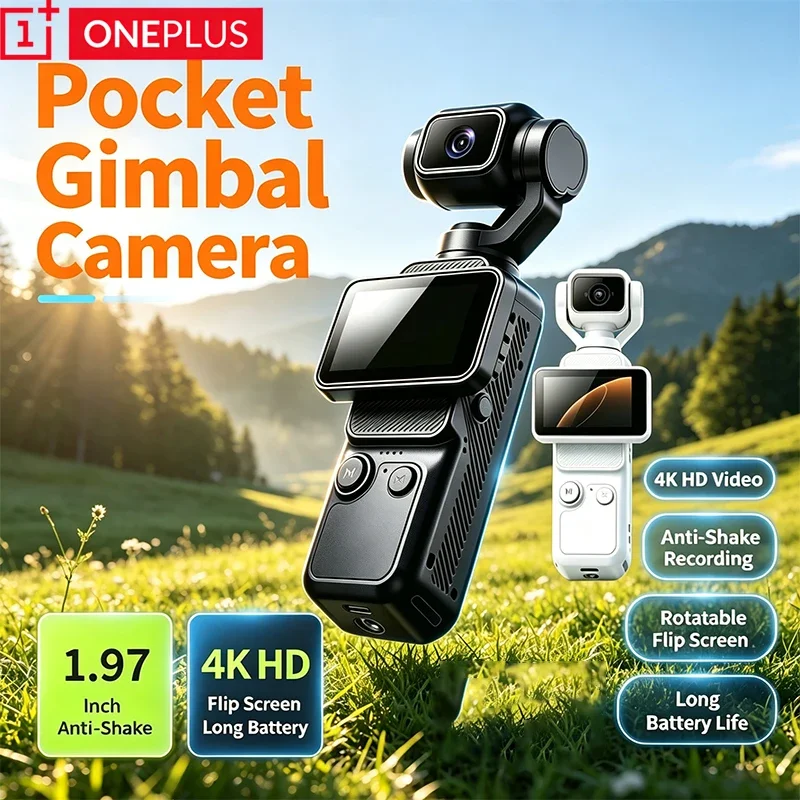 OnePlus Upgraded Handheld Gimbal Action Camera 4K HD Sports Camera Rotable Screen Anti-shake Photo Video Recording WiFi Transfer